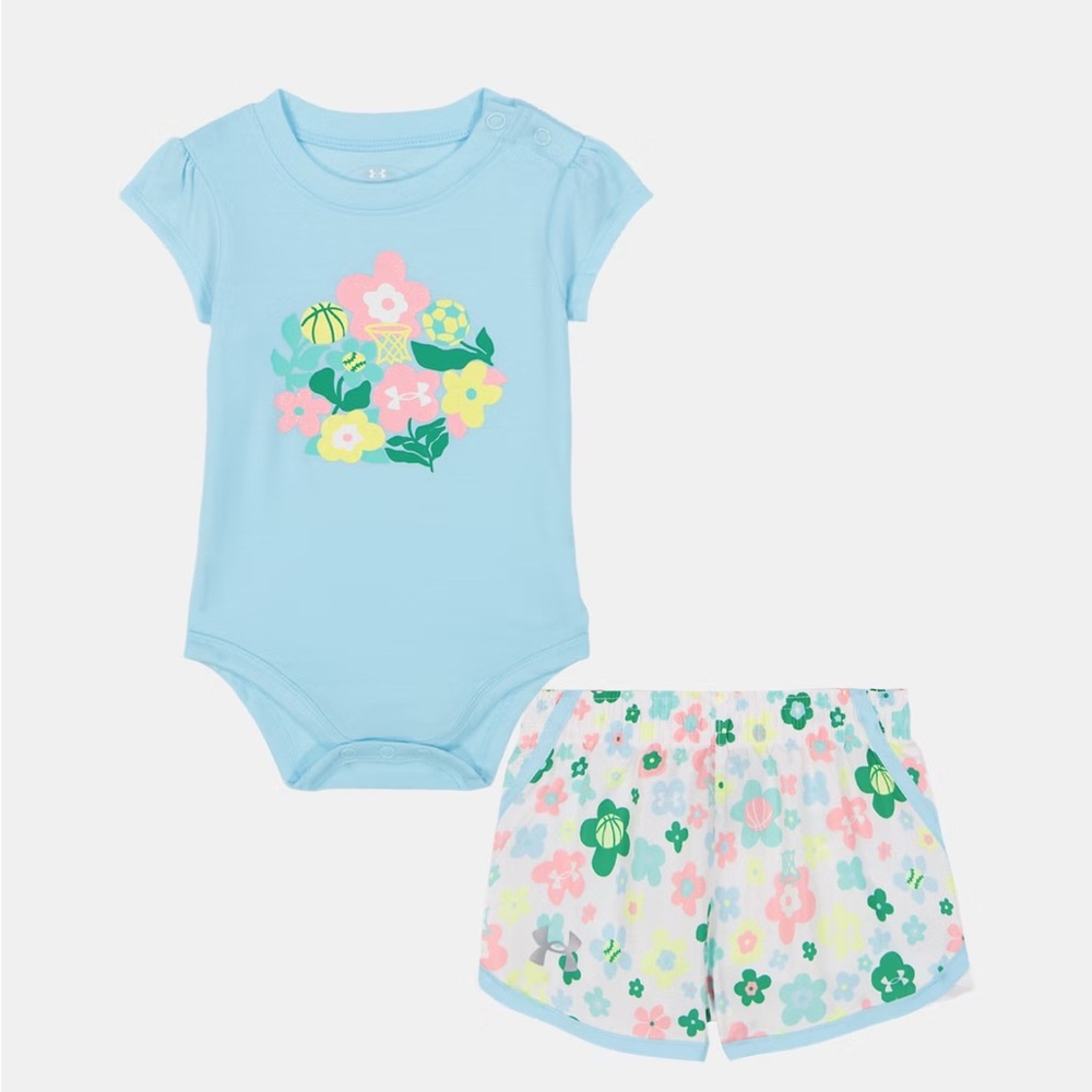Under Armour Pastel Floral Sports Themed Shorts Set Size 6/9 Months NWT